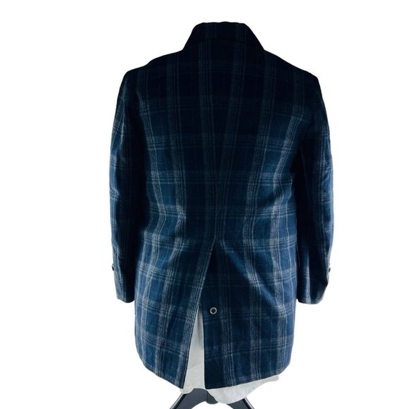 Brooklyn Tailors Blue & Gray Plaid Wool Overcoat Mens Size Size 1 - Picture 2 of 7